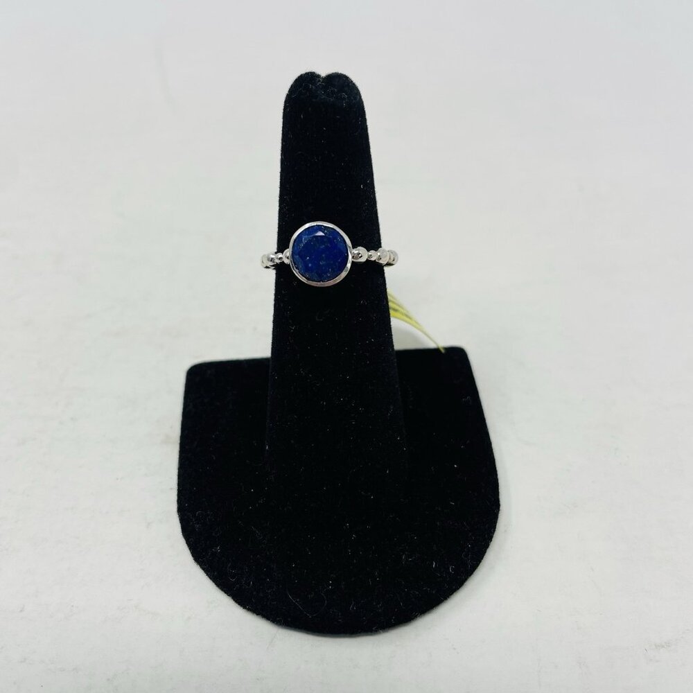 Shop LC Blue Lapis Lazuli Size 6 Sterling Silver Solitaire Beaded Band Ring 5167